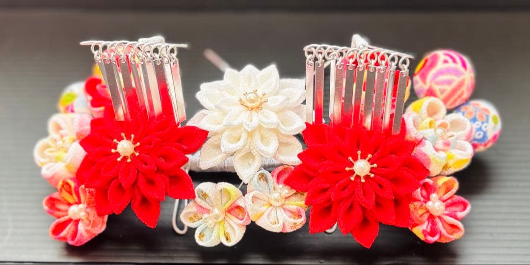 わかこさま専用 七五三髪飾りセット 赤色×白色 7-30