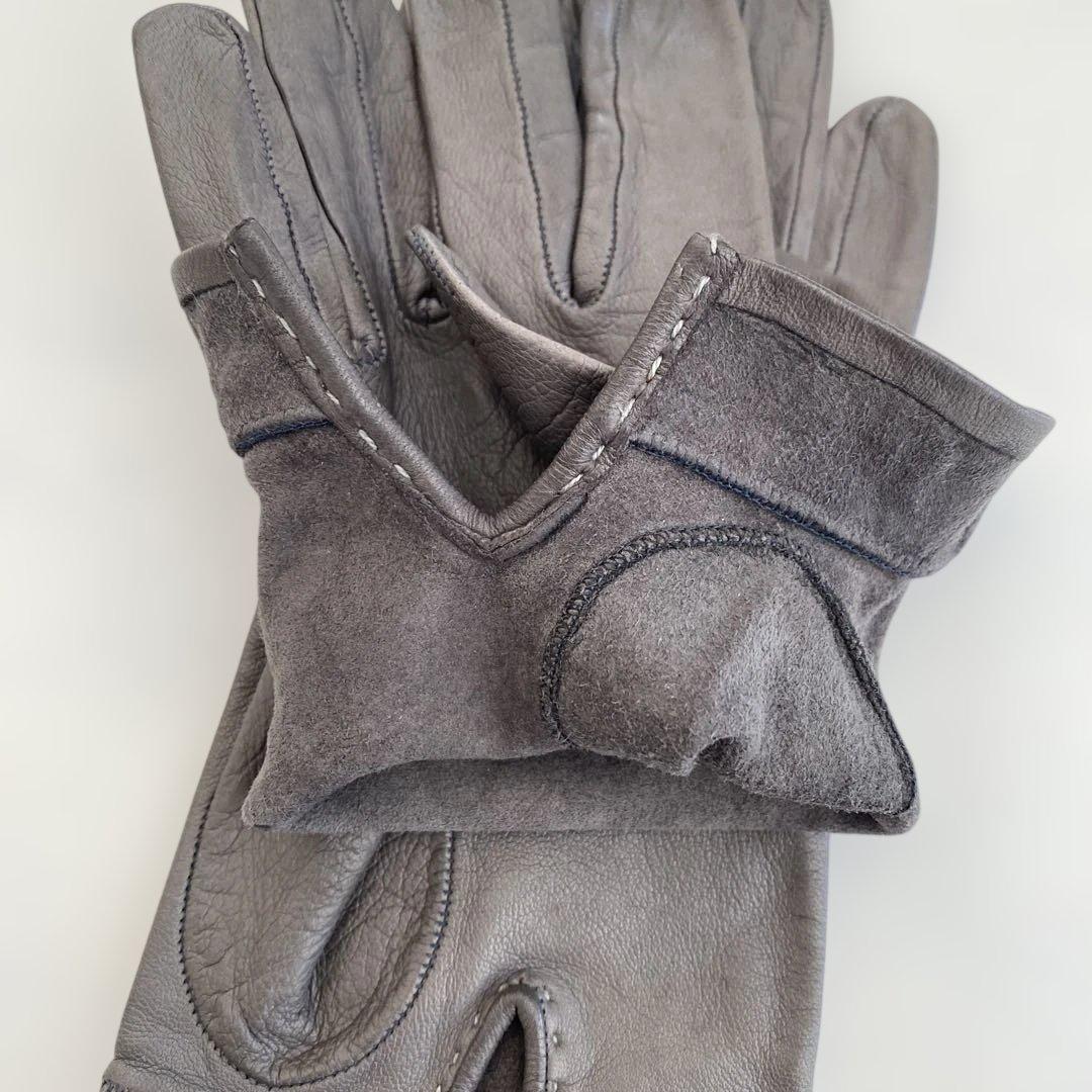 スペイン製 ロエベ LOEWR レザーグローブ グレー 革手袋 裏地無し