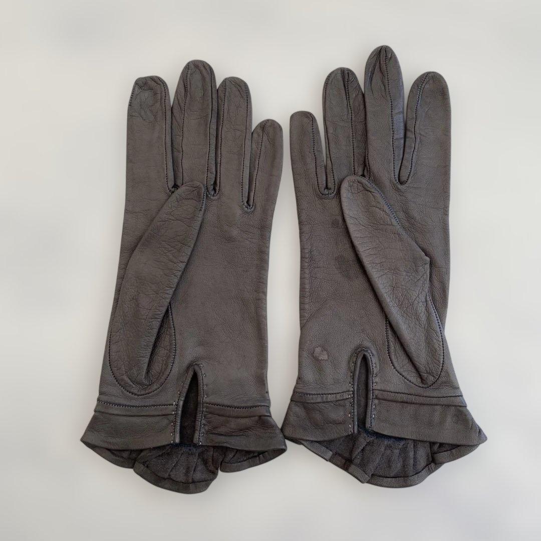 スペイン製 ロエベ LOEWR レザーグローブ グレー 革手袋 裏地無し