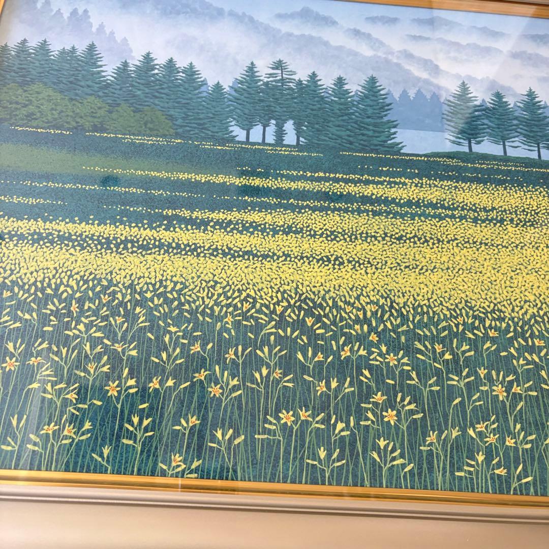 原滄月「湿原の花」日本画 額装 J