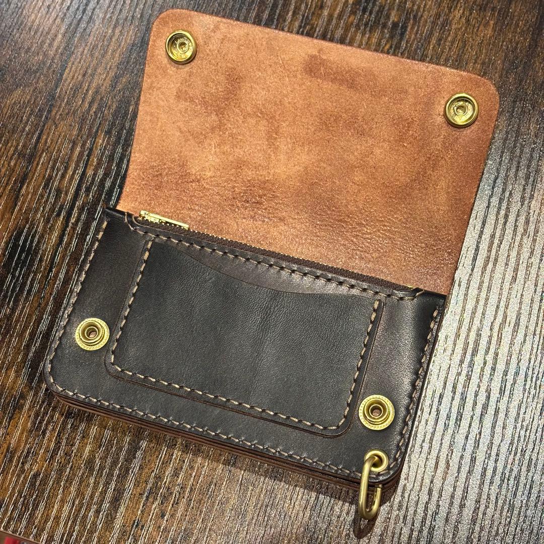 栃木レザー　ミドル　トラッカーウォレット　茶芯ブラック