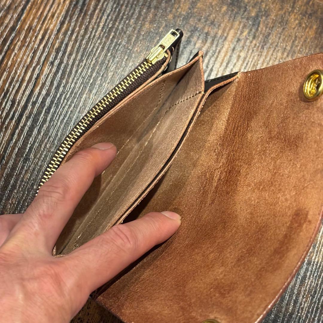 栃木レザー　ミドル　トラッカーウォレット　茶芯ブラック