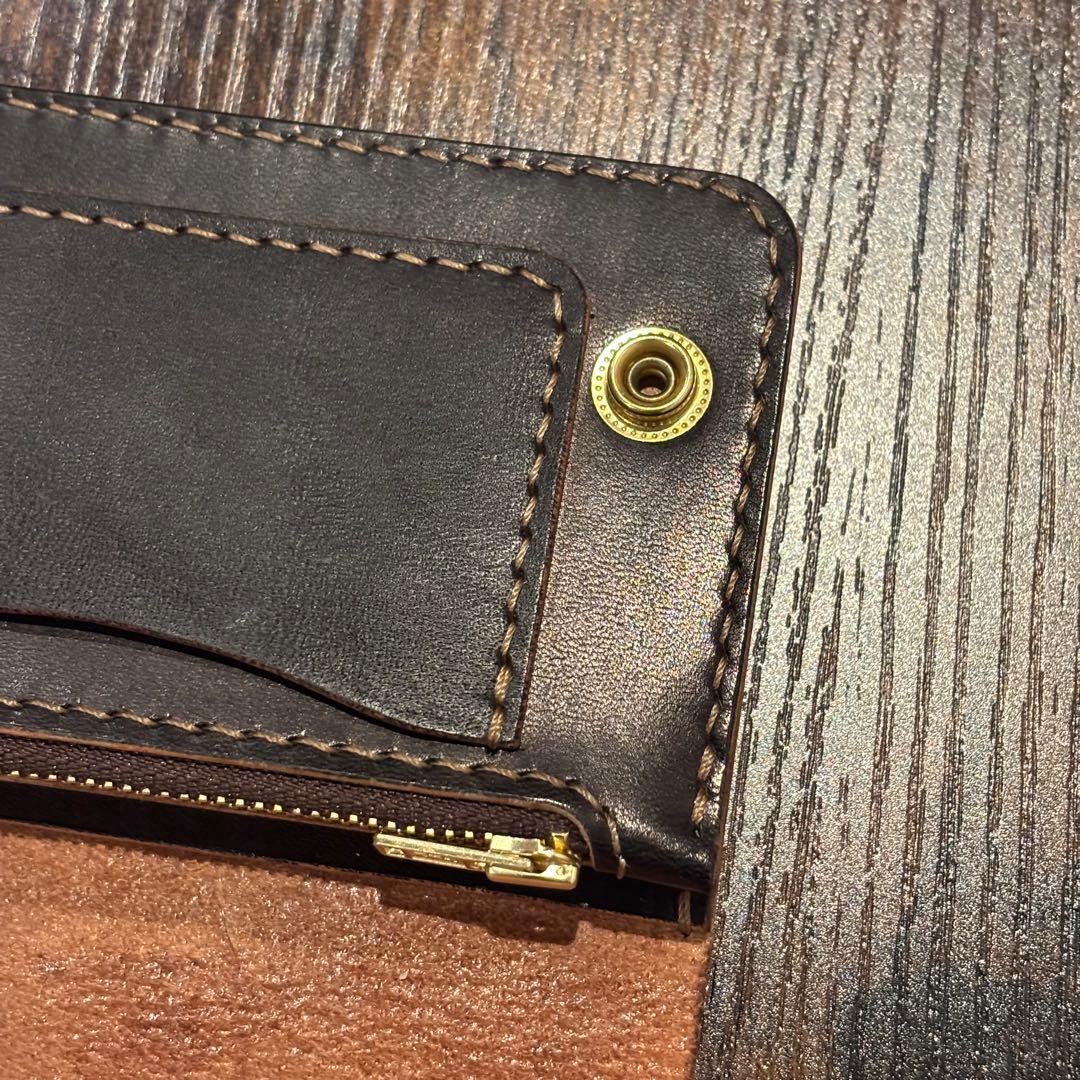 栃木レザー　ミドル　トラッカーウォレット　茶芯ブラック