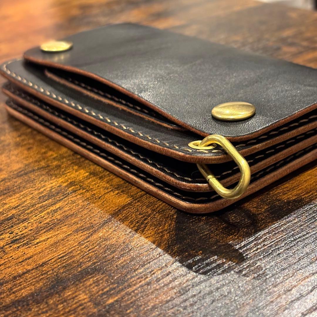 栃木レザー　ミドル　トラッカーウォレット　茶芯ブラック