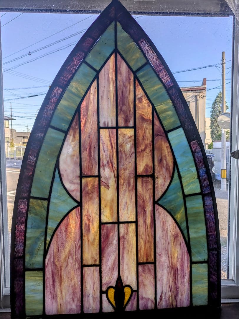 希少大型 優しい光と共に 優美なビンテージ ステンドグラス 店舗