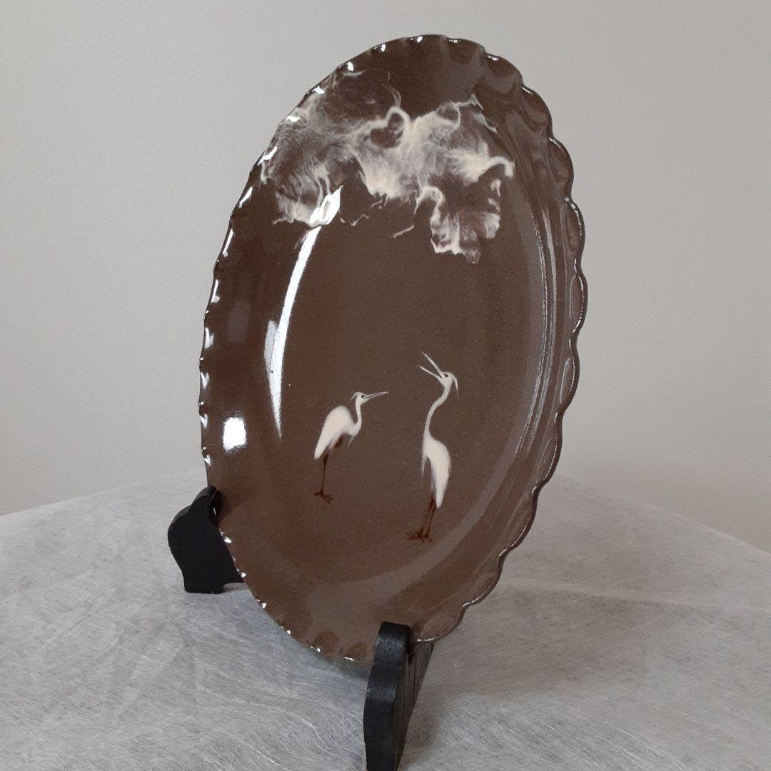 美品　臥牛窯　十三代 横石 臥牛　現川焼　白鷺文皿　絵皿