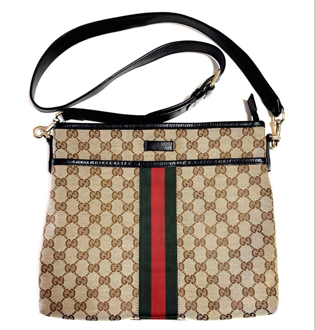 GUCCI ショルダーバッグ GG柄 レザー キャンバス 斜めがけ