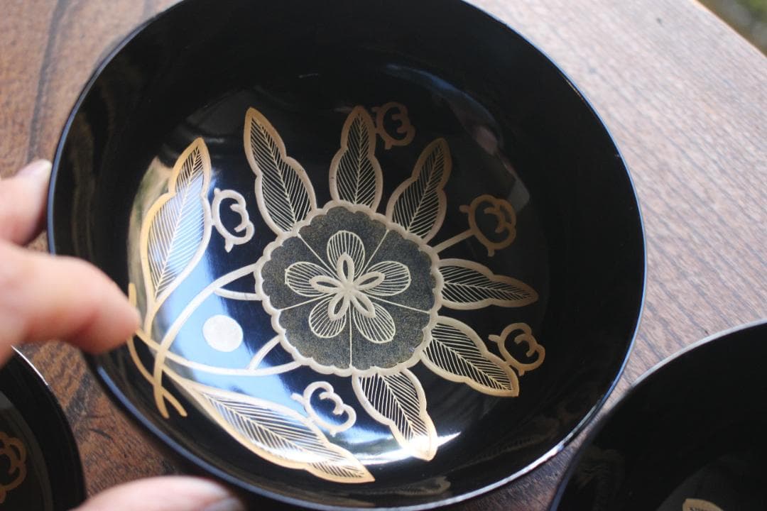 塗キズ有！優美な塗分けに極上木芙蓉蒔絵の映えるお椀2点（検輪島塗京塗雑煮椀