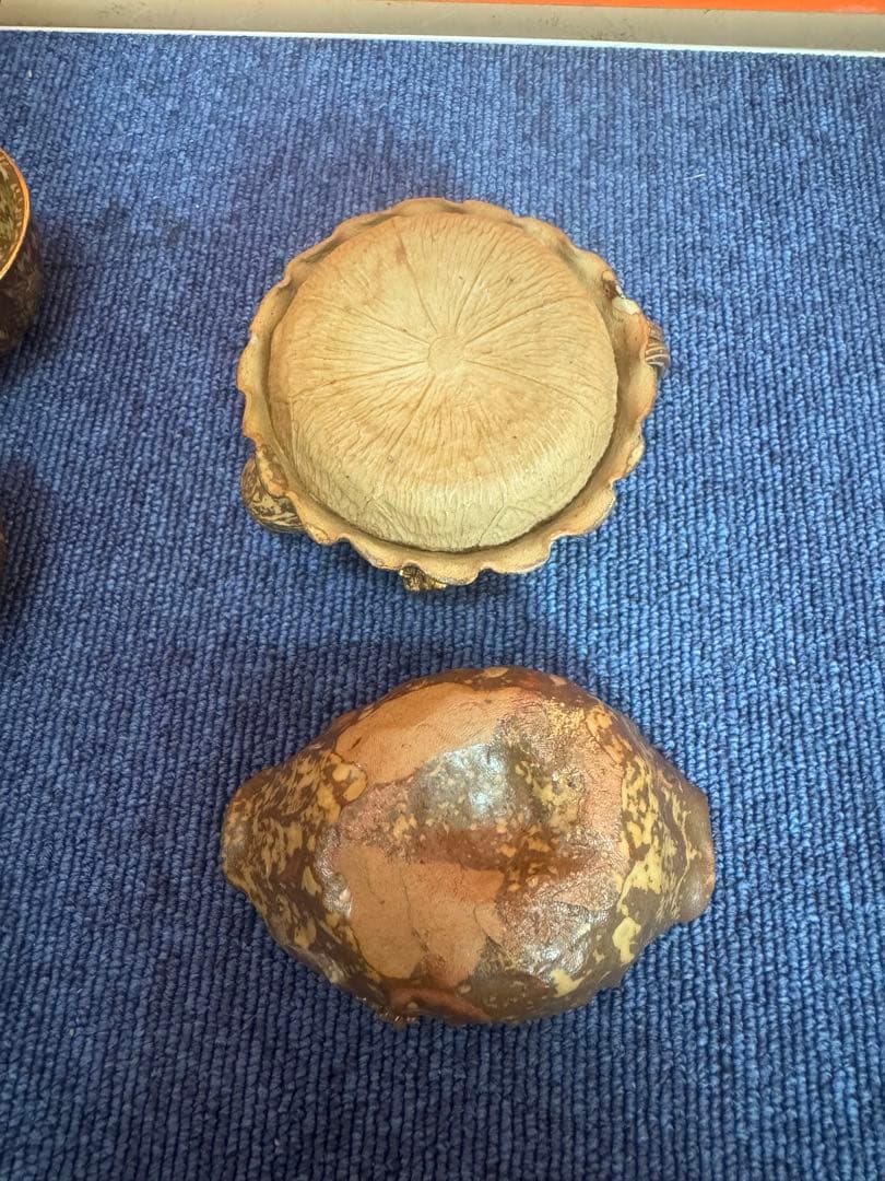 1684備前焼？ 蓮に蟹細工 茶器セット 湯呑1客 湯冷し1客