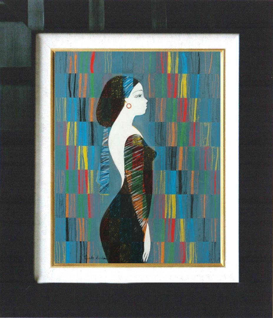 油絵 菅家令子 絵 絵画 インテリア 額付(白)uF6-030214 人物 女性