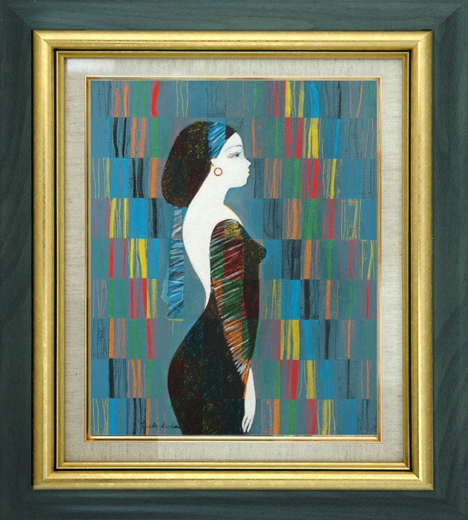 油絵 菅家令子 絵 絵画 インテリア 額付(白)uF6-030214 人物 女性