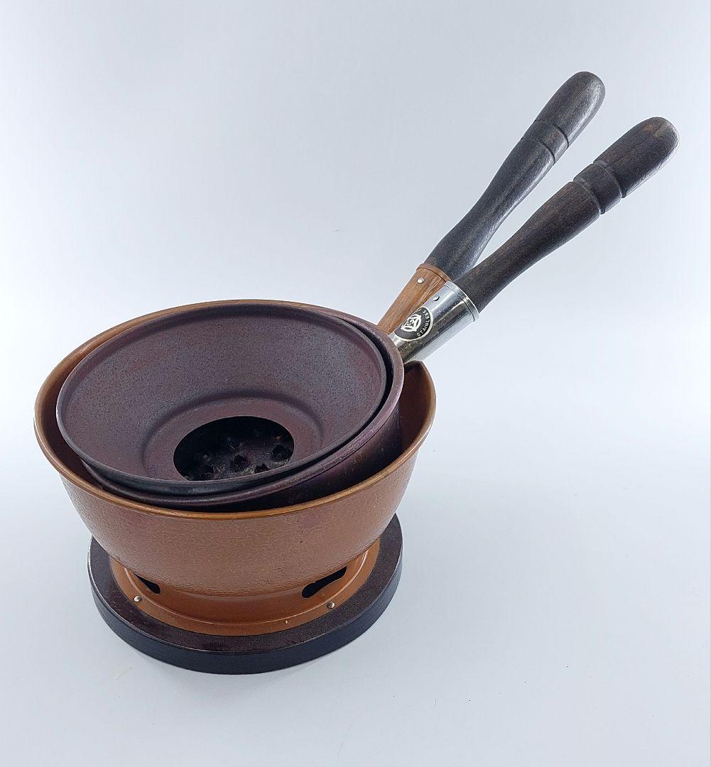 茶道具/茶道/水屋道具】火起こし 台十能セット 小判型 銅製 中古現状品