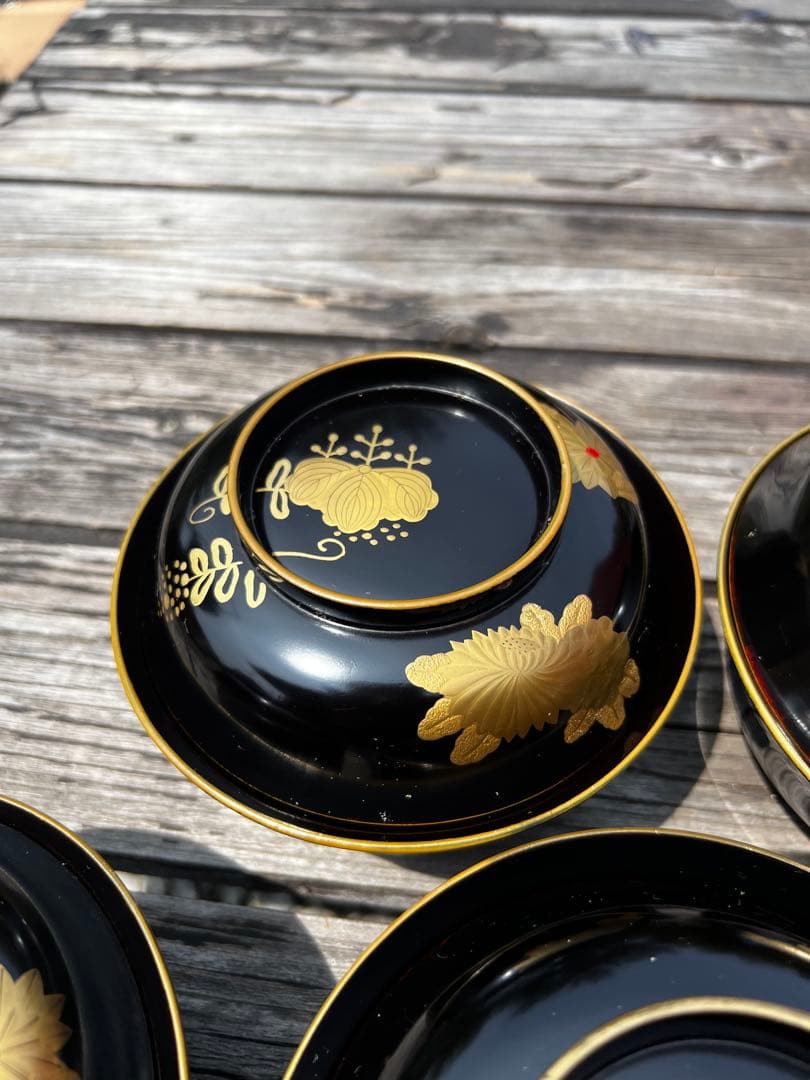 80 能登輪島塗 溜塗蒔絵椀 五三桐紋