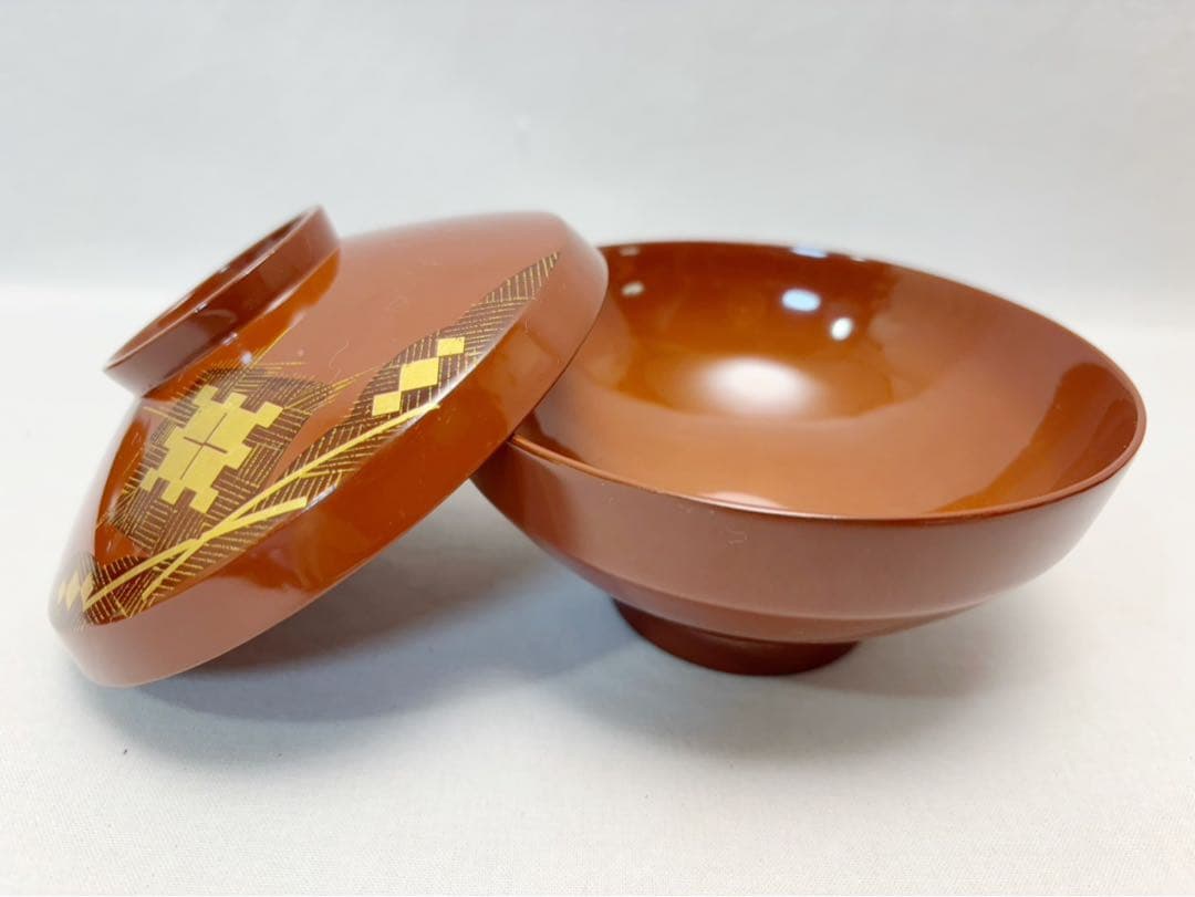 ほぼ未使用 懐石道具 木製朱塗 吸物椀 十客揃 蒔絵付 汁椀 木箱