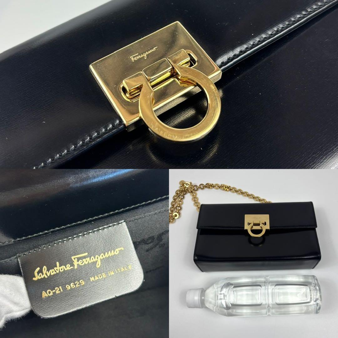 専用フェラガモ チェーン ミニ ショルダーバッグ ガンチーニ レザー 黒