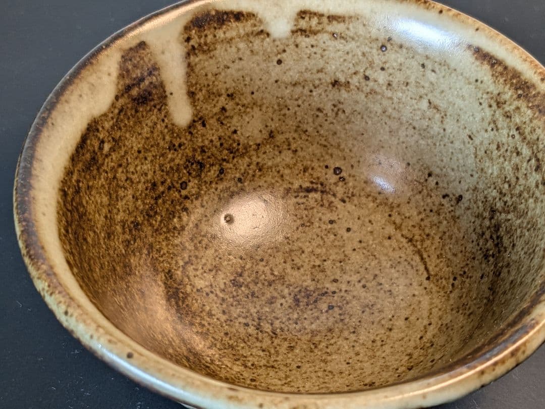 益子焼 人間国宝 島岡達三 地釉象嵌縄文碗 茶碗 黍絵