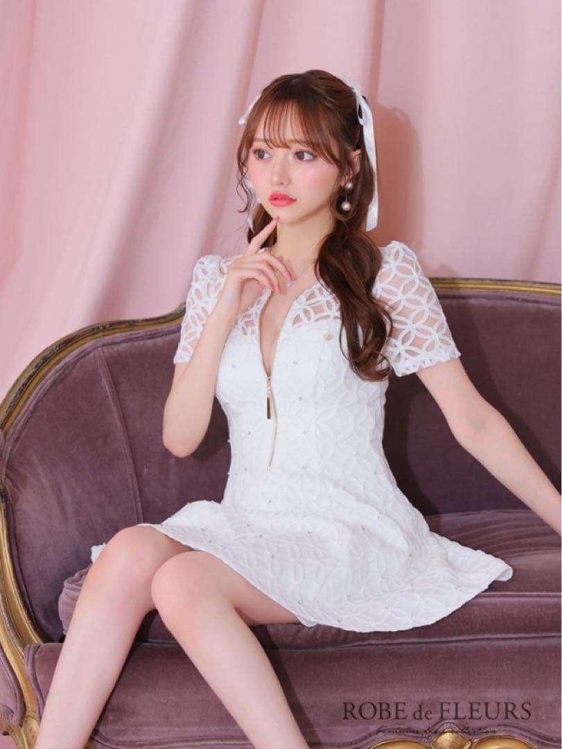 ローブドフルール ドレス キャバ ミニ レース ホワイト フレア レース