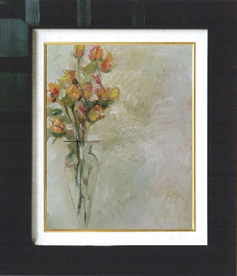 メルカリ 絵画絵額付き (黒）油絵uF6-110902花（ばら）