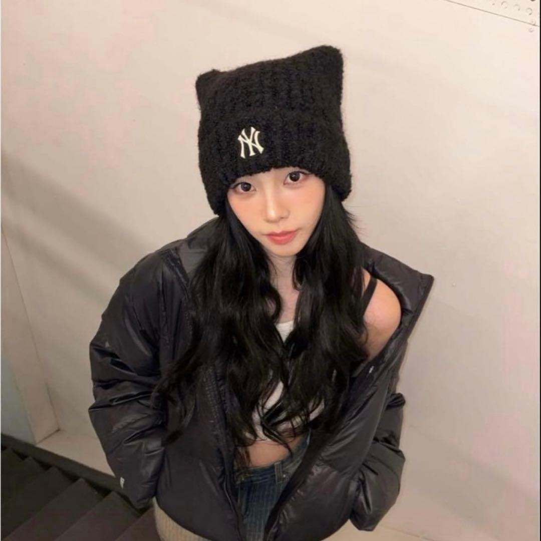 新品未開封】MLB Korea 猫耳 ニット帽 ブラック カリナ着用 ビーニー