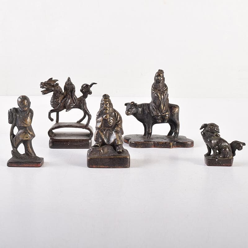 中国 古銅宣徳銅 篆刻 人物摘 獅子摘など 印材 5点まとめて G R7651