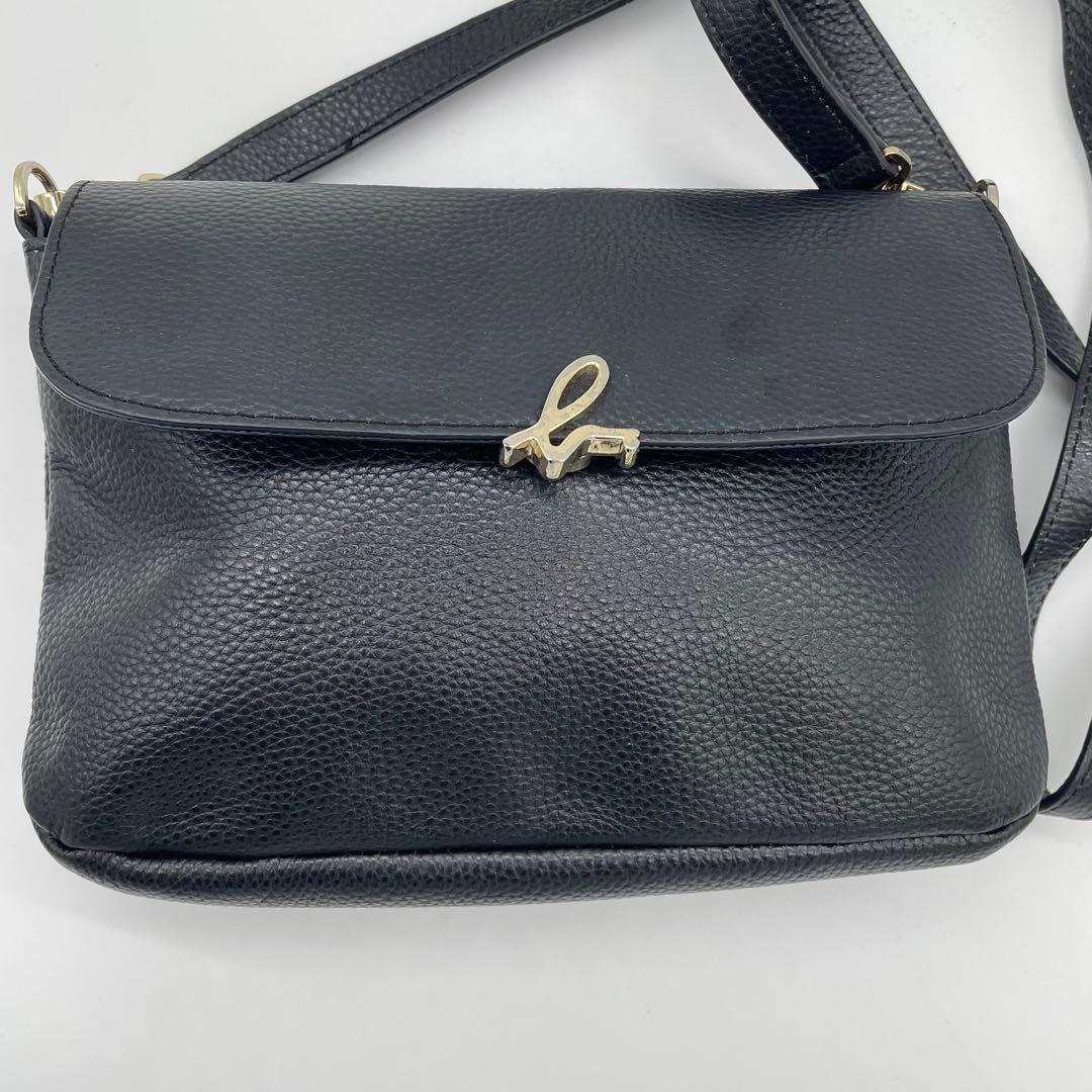 【極美品】アニエスベー　ショルダーバッグ　ゴールド金具　レザー　ブラック