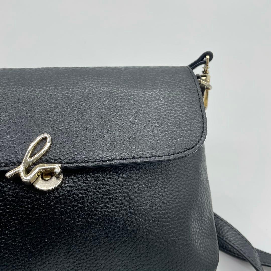 【極美品】アニエスベー　ショルダーバッグ　ゴールド金具　レザー　ブラック