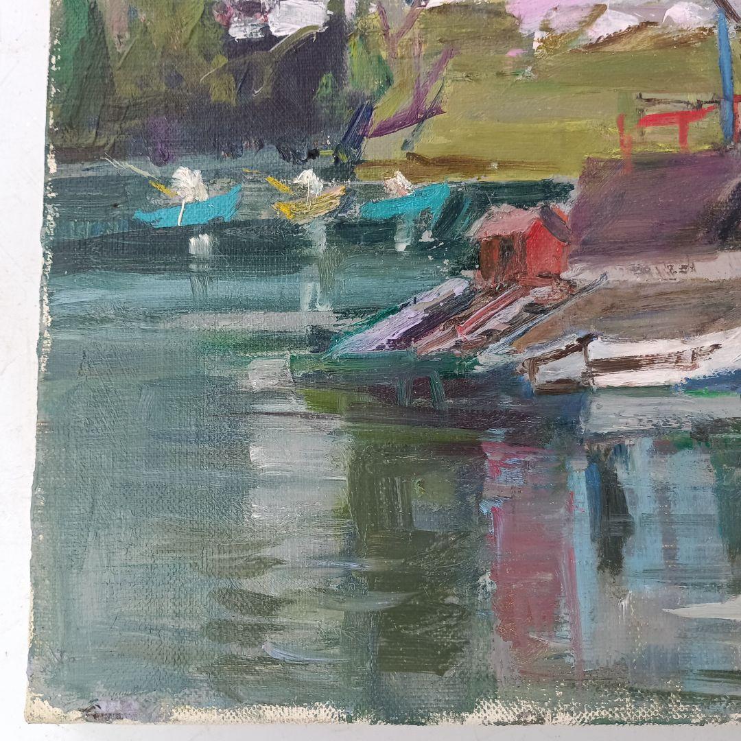 3179)川名満 油絵F8号 「湖畔の春」