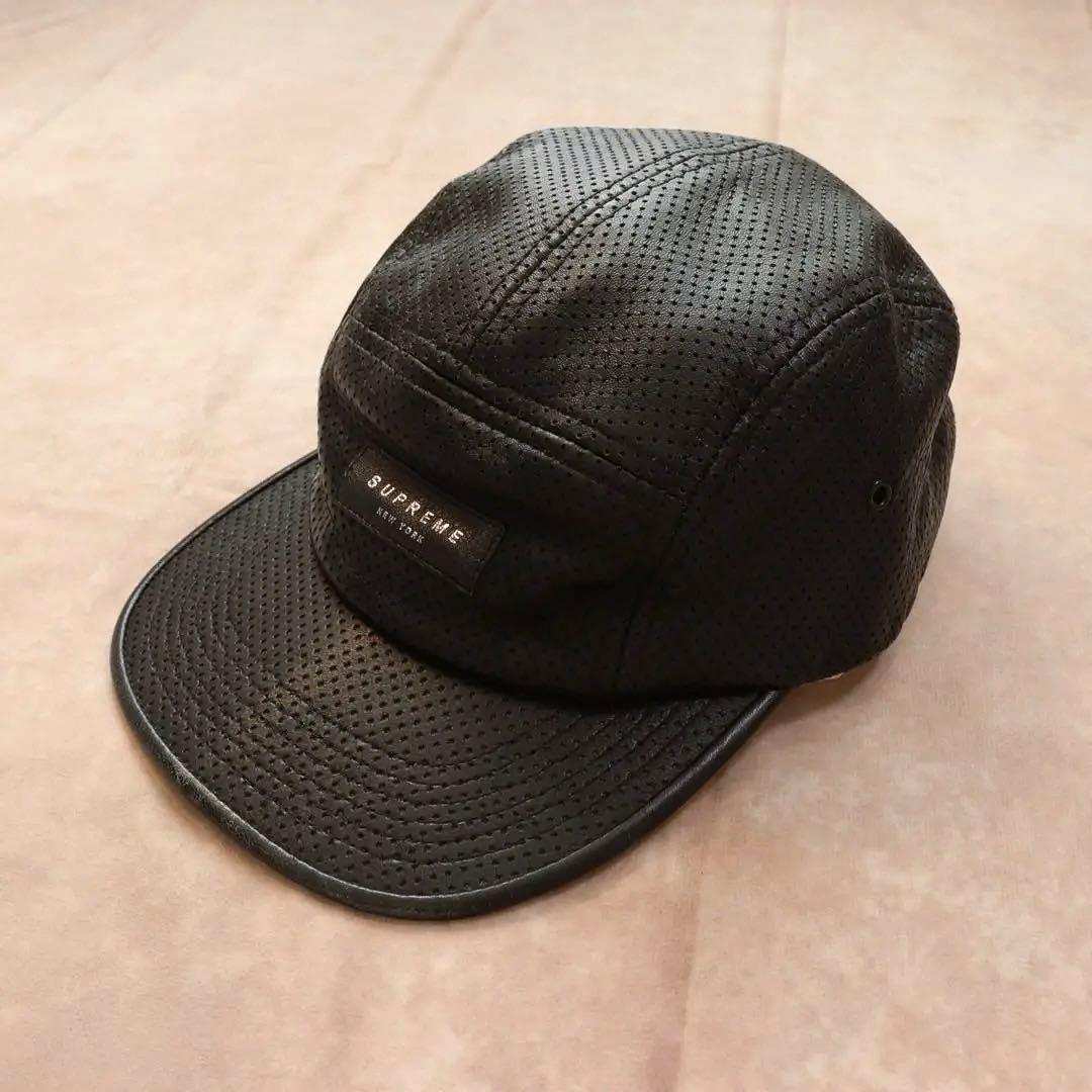 Supreme レザーキャップ 黒 usa製