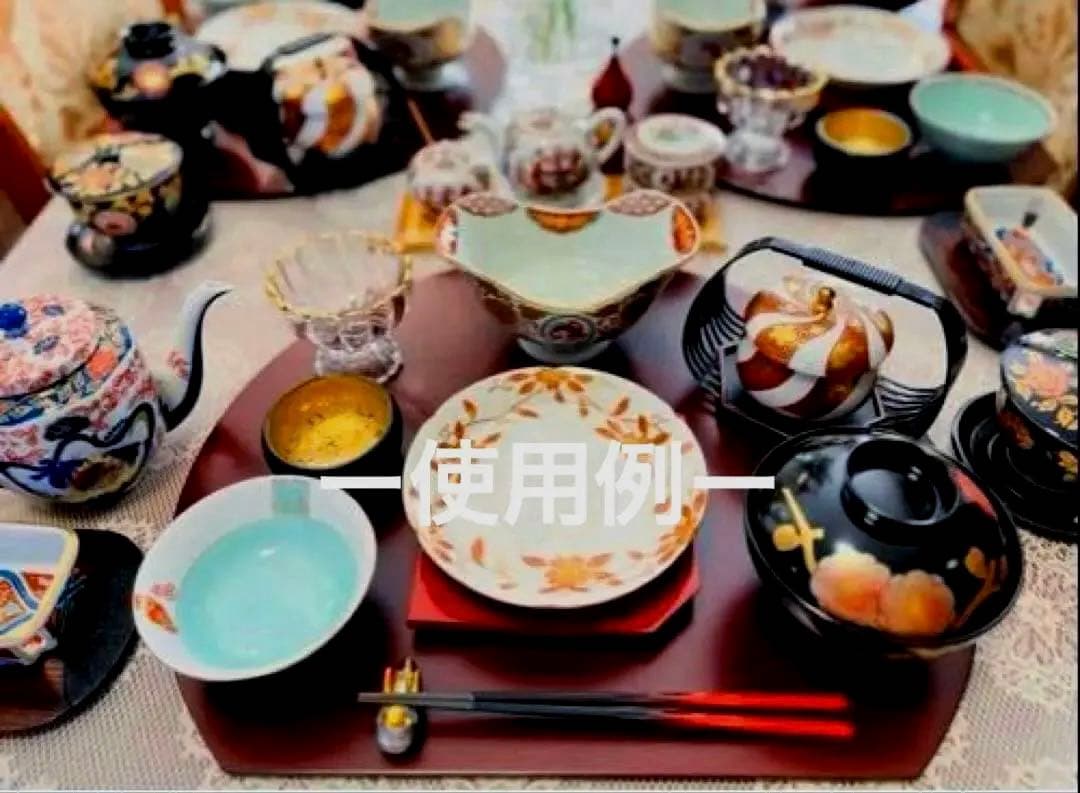 ー木曽塗ー 【未使用】 伊藤敦欣作 古代あかねぬり 特大 半月盆 卓上膳4枚