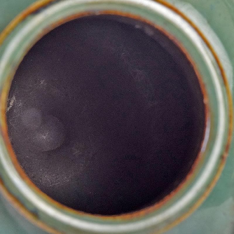 富山県　小杉焼　青磁　四耳壷形　花生　時代箱付　V　R9318