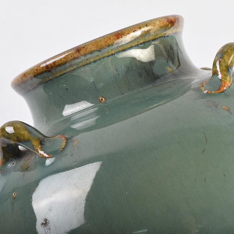 富山県　小杉焼　青磁　四耳壷形　花生　時代箱付　V　R9318