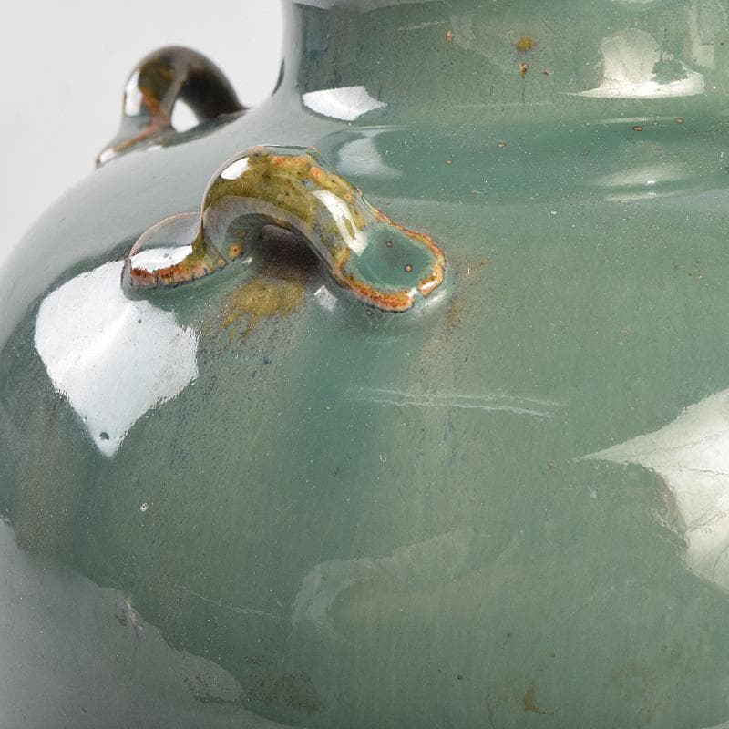 富山県　小杉焼　青磁　四耳壷形　花生　時代箱付　V　R9318