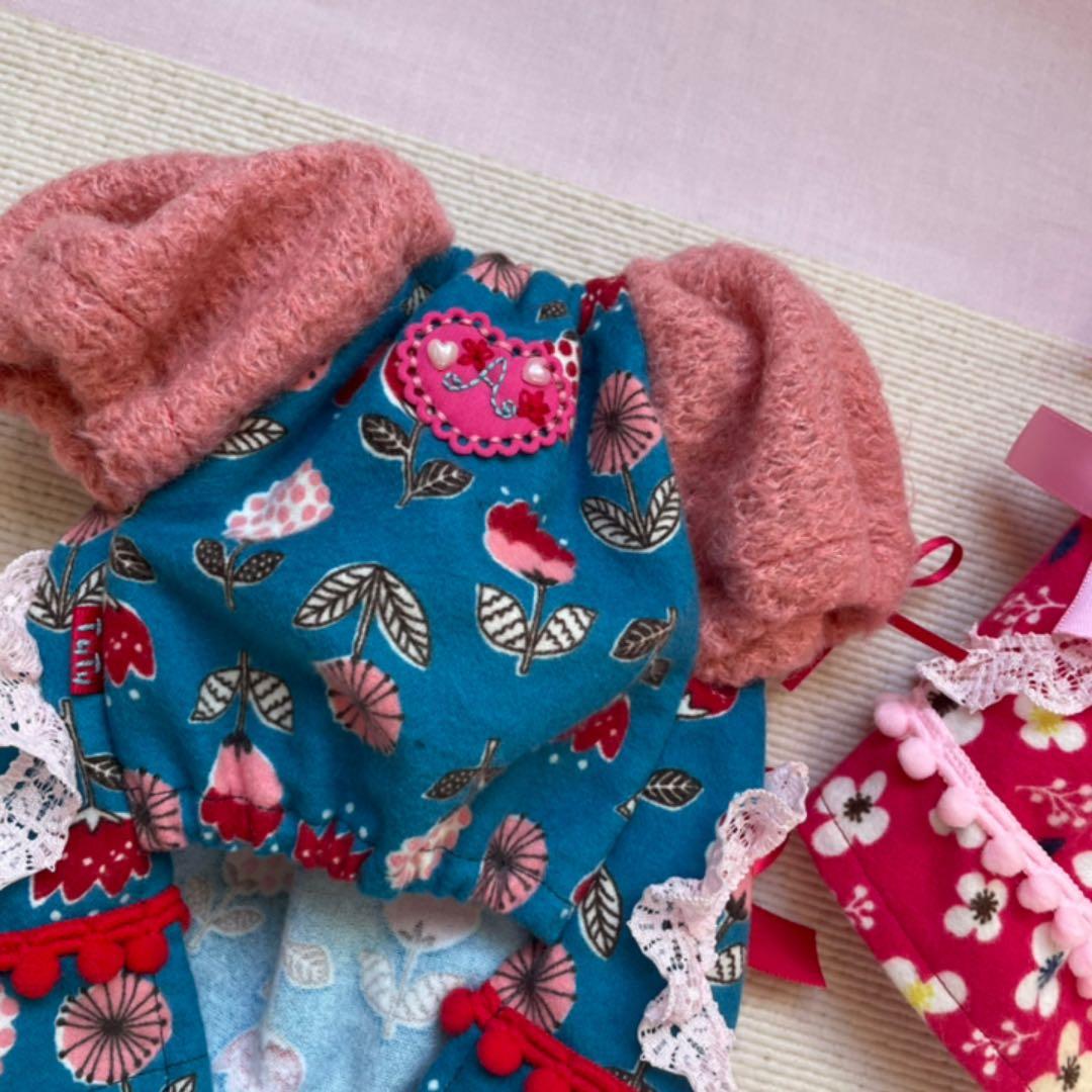昭和レトロチックな「あそび着」青色 犬服ハンドメイド 犬の洋服 ∞TuTu∞