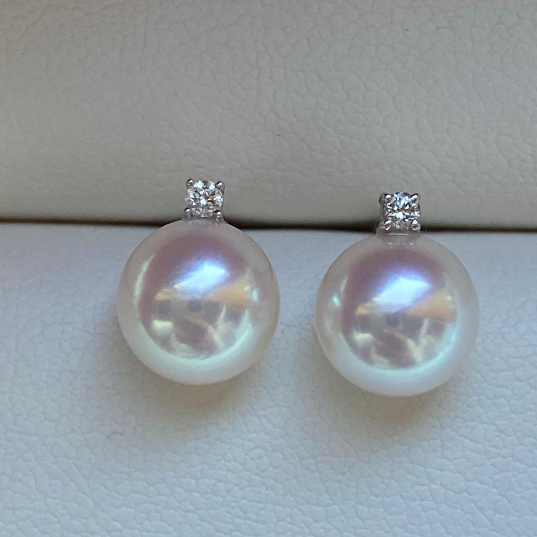 1830 あこや真珠 18KWG ダイヤモンド 天女級のテリ 8mmパールピアス