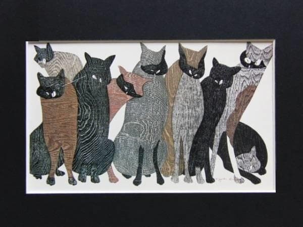 斎藤清、「競艶」、希少な画集の額装画、オーダーマット付・日本製新品額入り