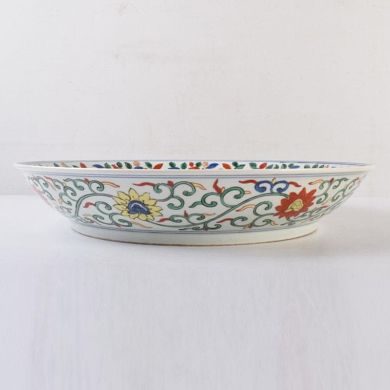 中国 大明萬暦年製 五彩花文 大皿 飾り皿 直径約39㎝ V