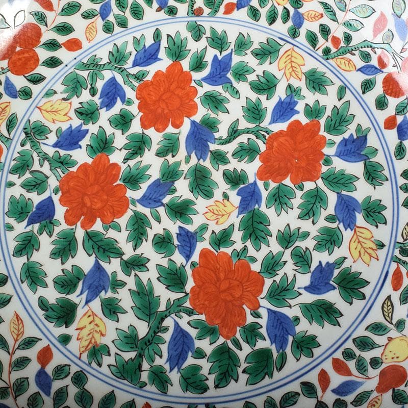 中国 大明萬暦年製 五彩花文 大皿 飾り皿 直径約39㎝ V