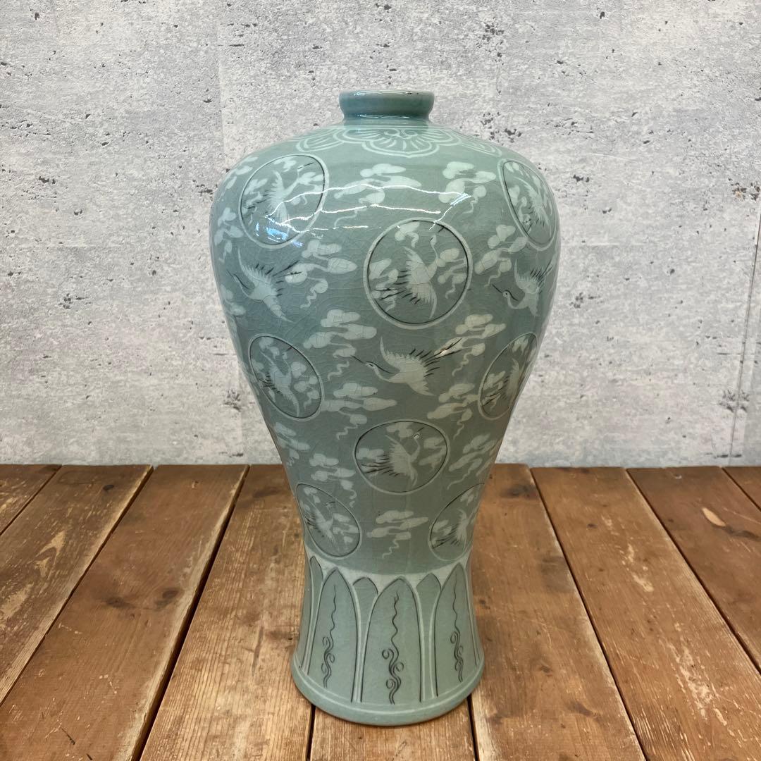 韓国陶芸青磁大壺 真作】青磁大壺 芸泉 青磁壺 高麗青磁