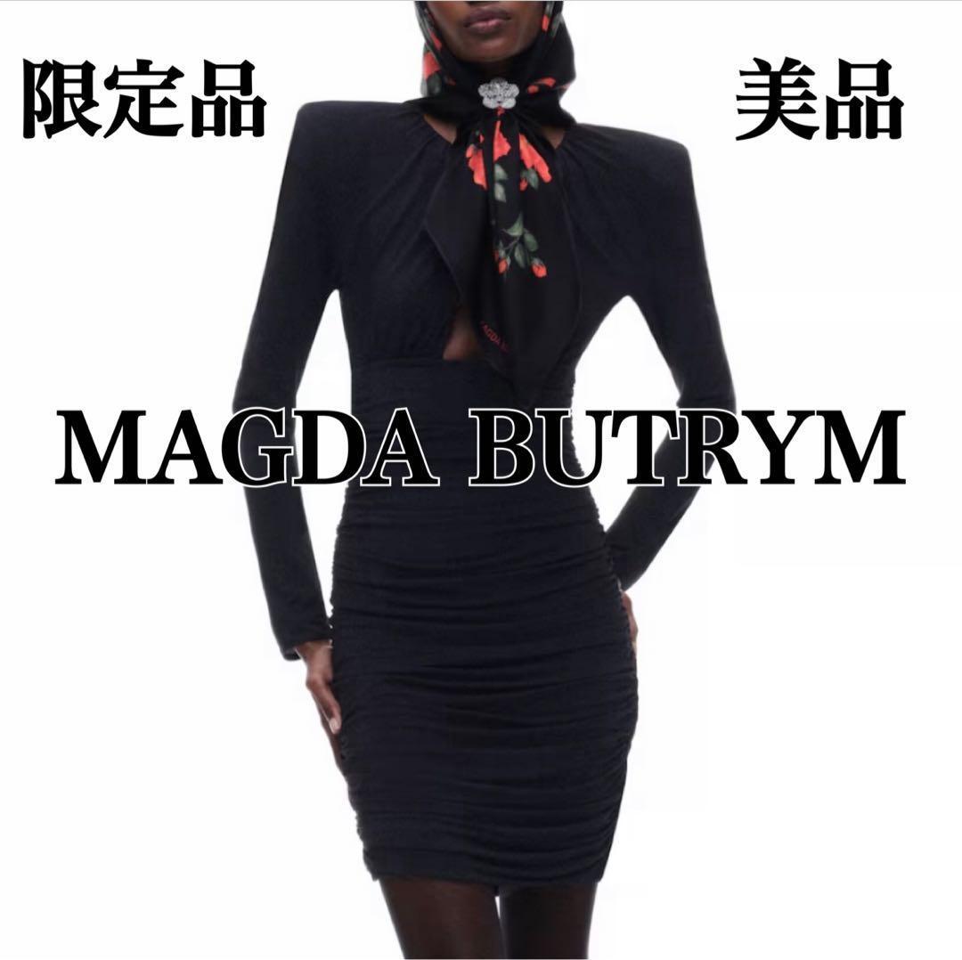 美品✨magda butrym  ローズモチーフショルダーパッドワンピース 新品✨magda butrym H&M ローズモチーフショルダーパッドワンピース