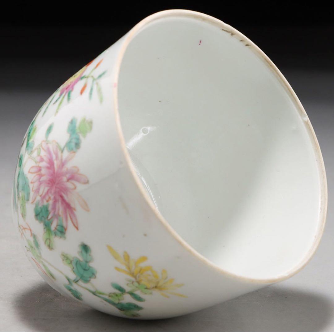 清時代粉彩茶入 陶磁器 花 茶道具 旧家整理品 中国古美術　専用箱あり