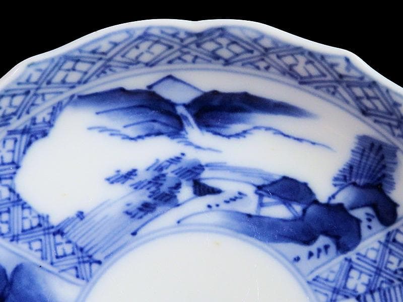 平戸 伊万里 立正堂製 割絵 山水紋の図 4寸皿 5枚