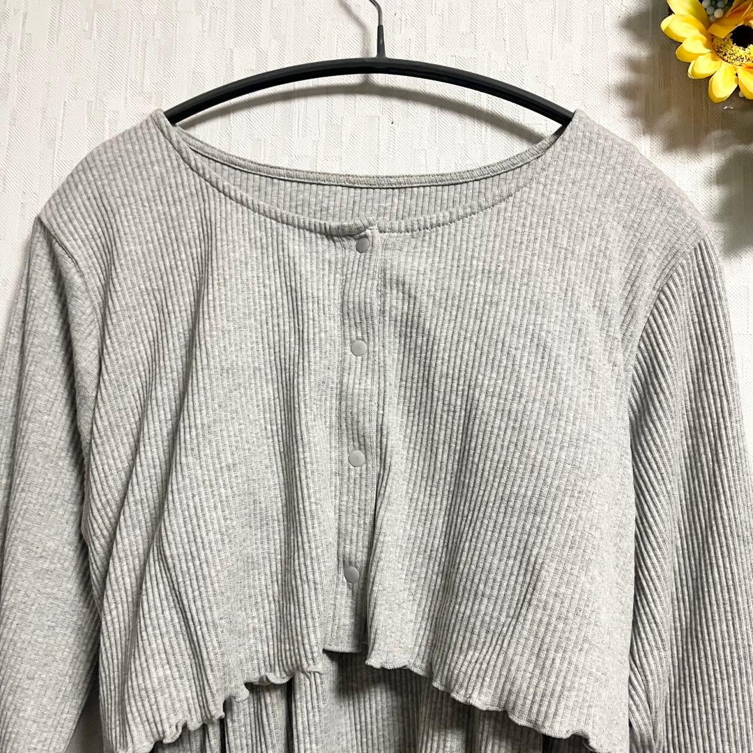 タグ付き ジェラートピケ　マタニティリブワンピース フリーサイズ グレー 長袖