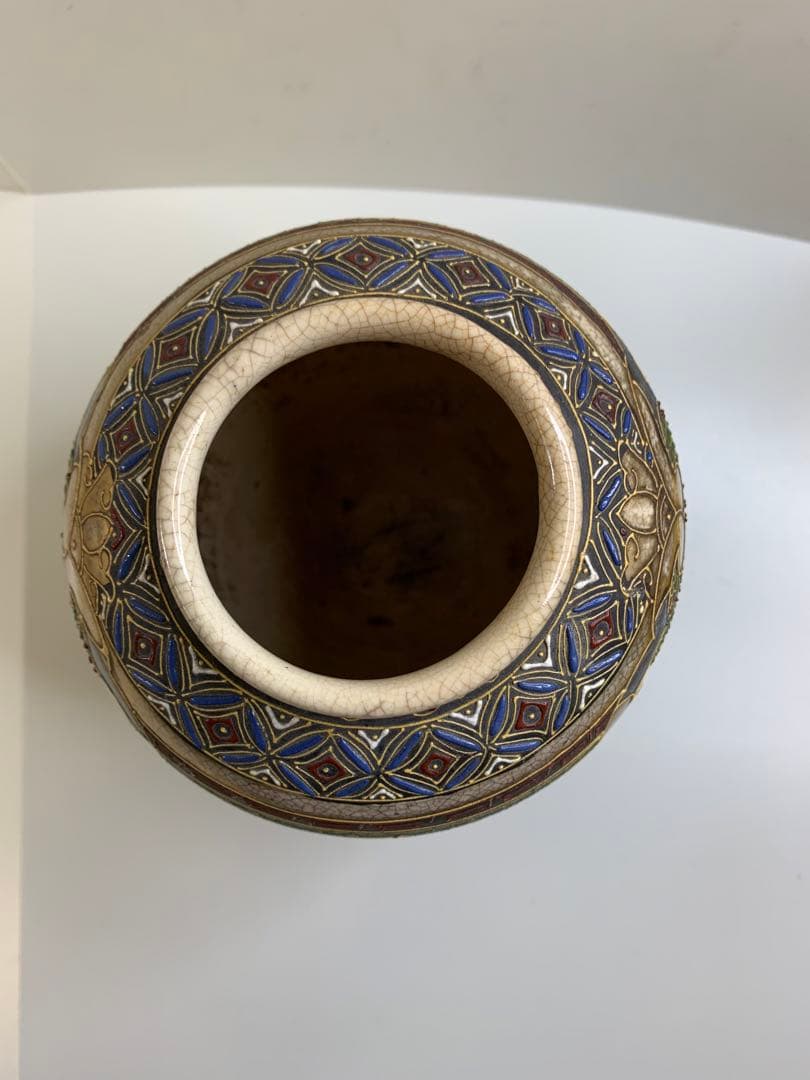 古薩摩 薩摩焼 丸十字紋 金襴手 武者図 花瓶 飾り壺 薩摩 金彩 骨董