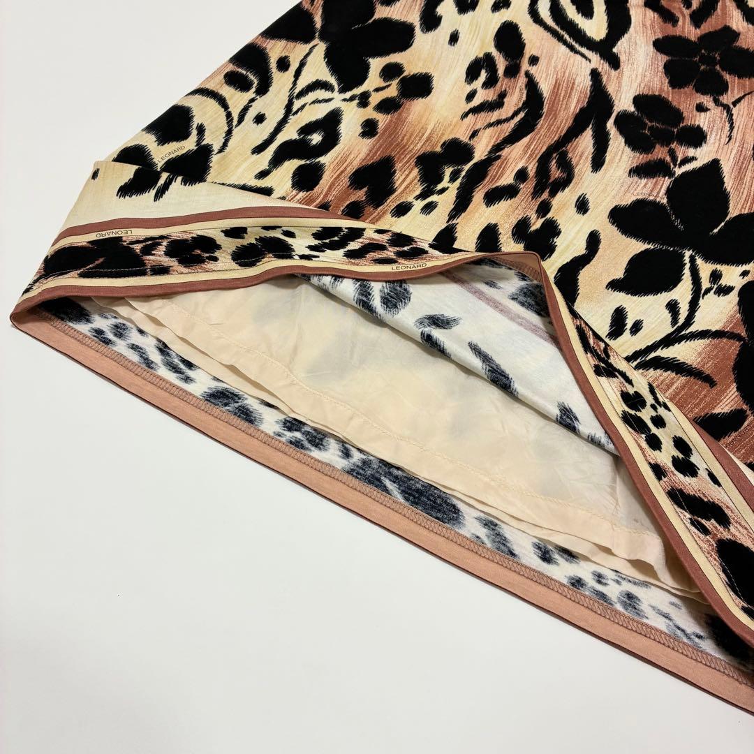 LEONALD レオナール☆レオパード柄膝丈タイトスカート 38 ベージュ系