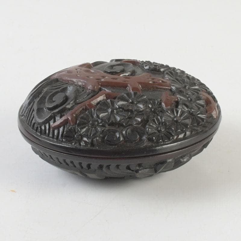 茶道具　鎌倉彫　花木文　香合　時代箱付　V　9611