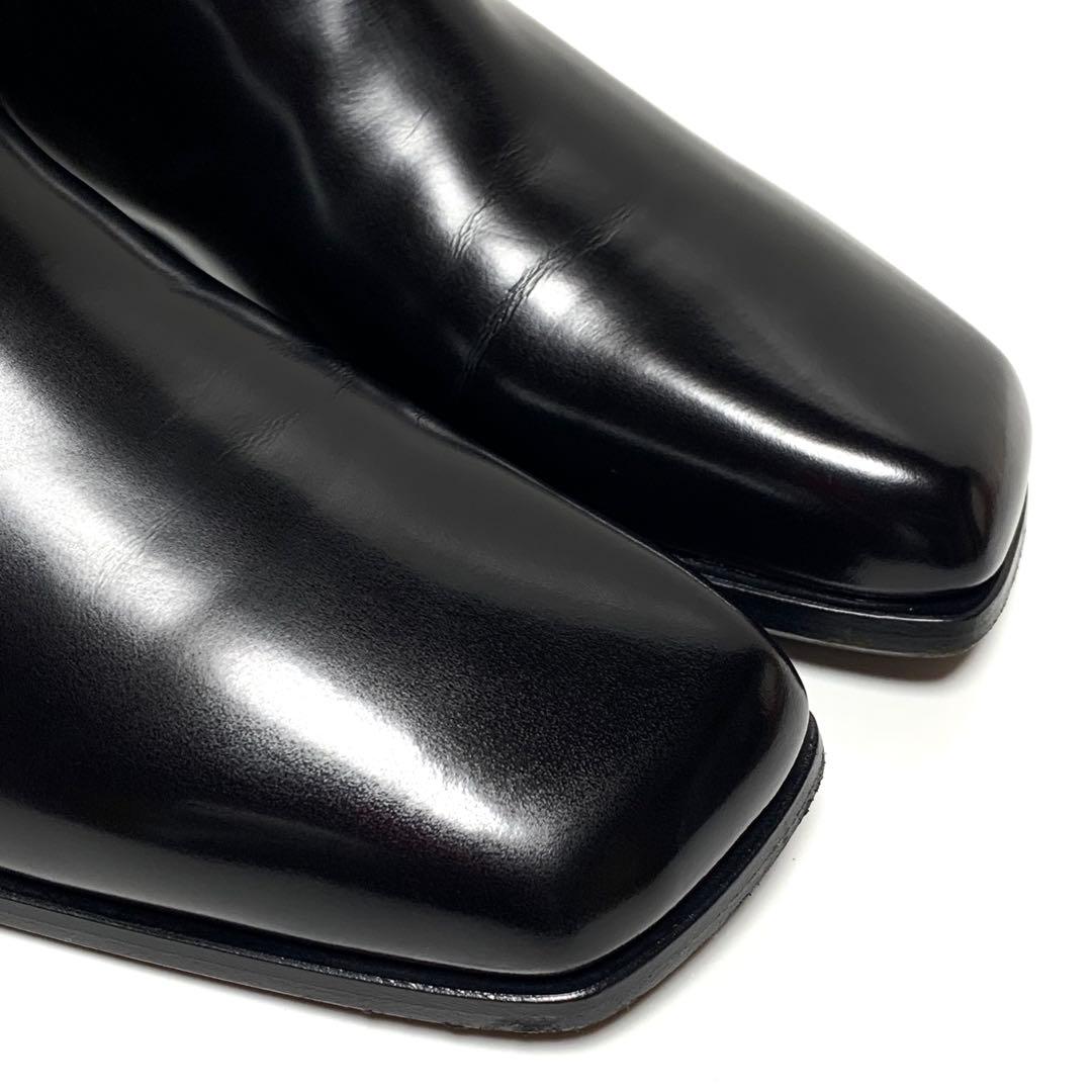 ☆良品 プラダ スクエアトゥ レザー サイドジップ ブーツ 黒 イタリア製 革靴