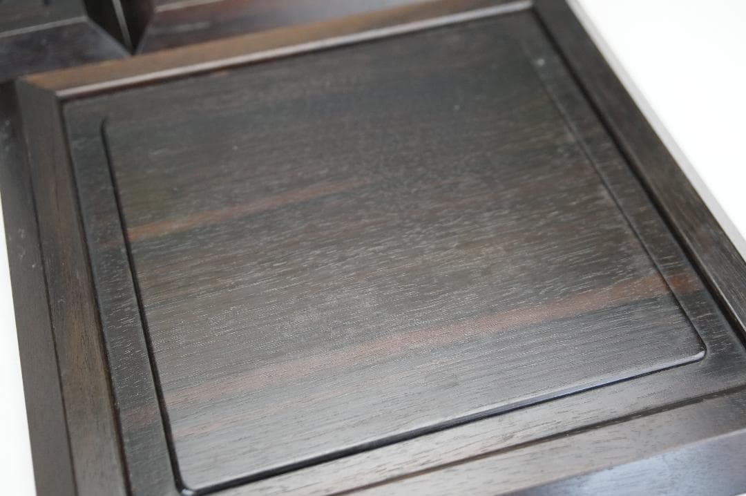 手彫り五君子漢詩文唐木四方皿五客揃い作家在銘煎茶道具