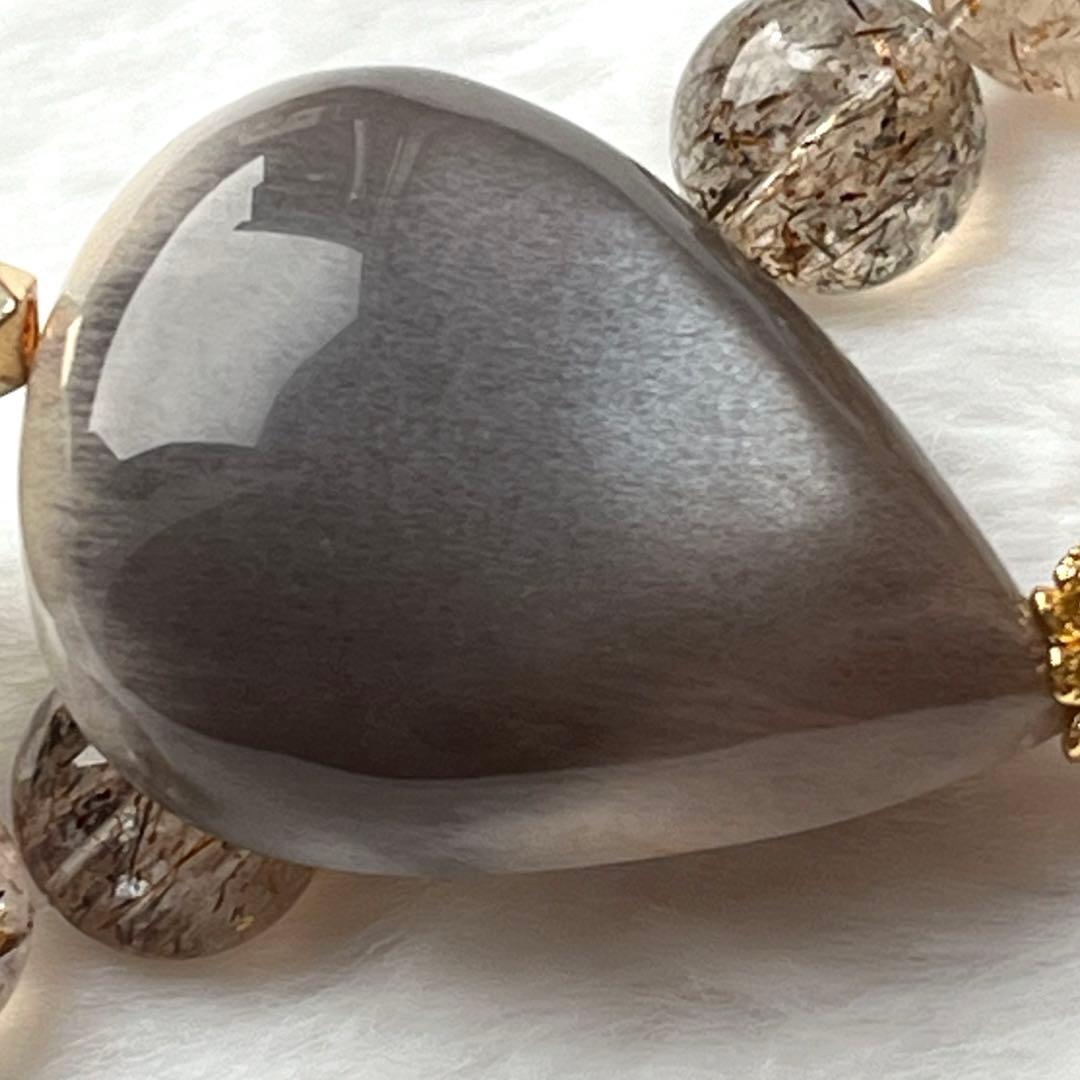 ラリマー＆大玉ブラックキラキラ✨ルチル・ブラックスーパーセブン天然石ブレスレット