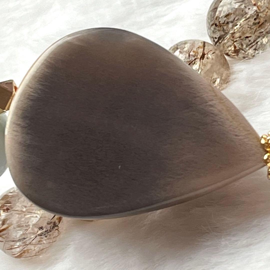 ラリマー＆大玉ブラックキラキラ✨ルチル・ブラックスーパーセブン天然石ブレスレット