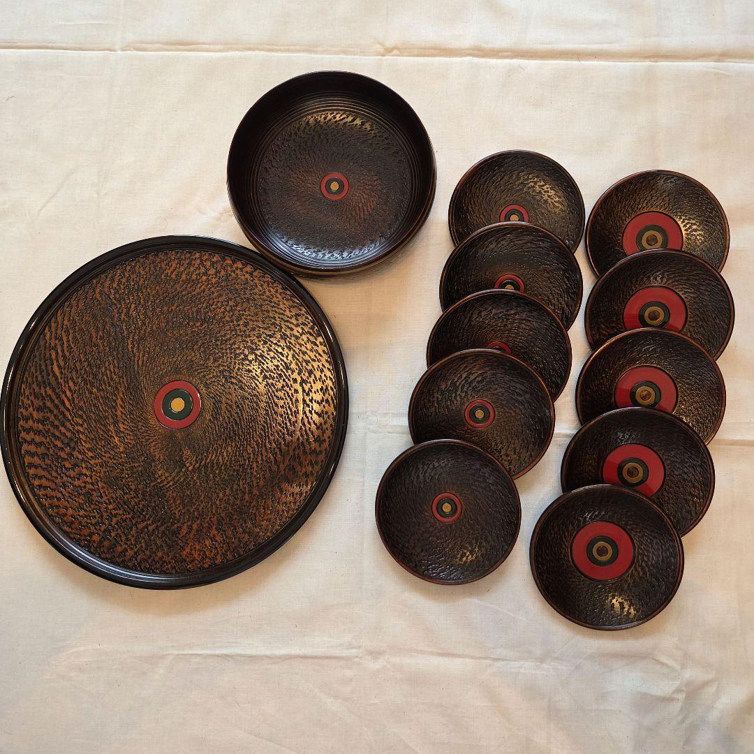 【新品】 山中漆器 盆、菓子鉢、菓子受け、茶托、セット 木箱入り